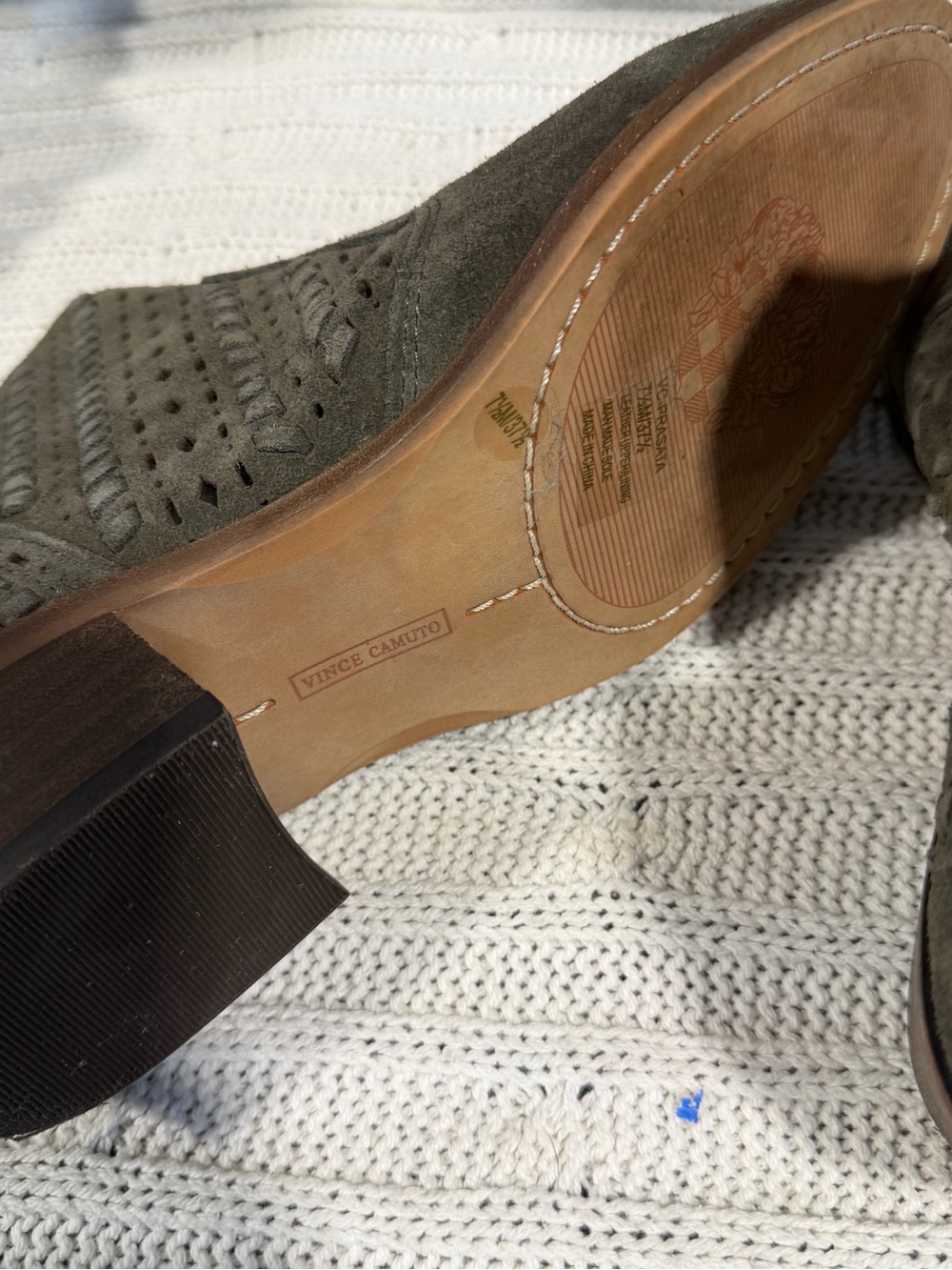 Vince Camuto Olive Green Suede Cutout Ankle Booties - Picture 5 of 5